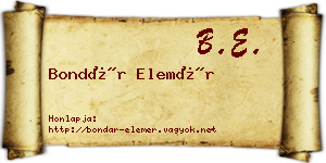 Bondár Elemér névjegykártya